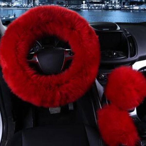 

steering wheel cover winter warm imitation wool hand brake cover shift lever 14 1/2 to 15 inches 1 set 3 pieces1