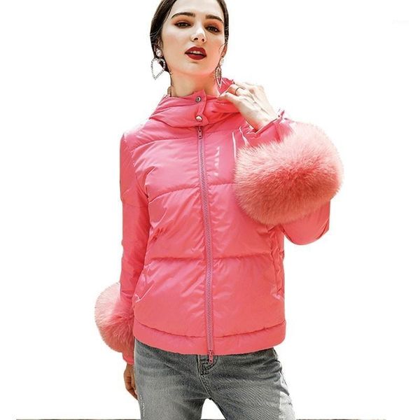 

peach red down parka short fur long-sleeved women down jacket 2018 new female personality fashion winter hooded coat hj721, Black