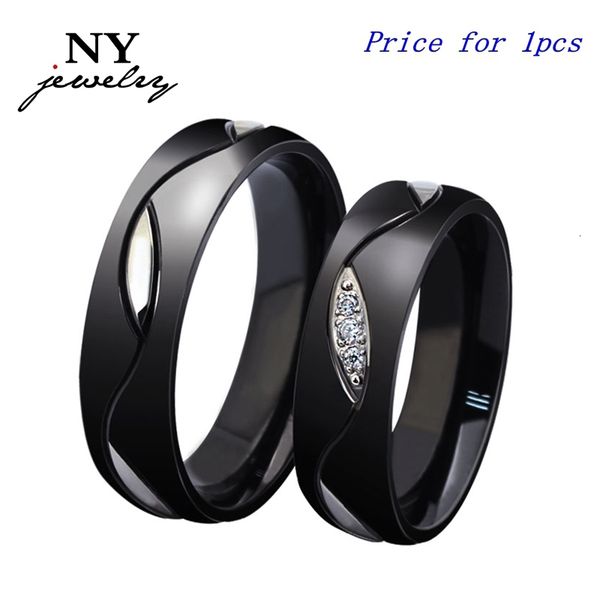 

designer fashion stainless steel couple rings for women men with imitation diamond black ring punk jewelry crystal shiny lover rings, Silver