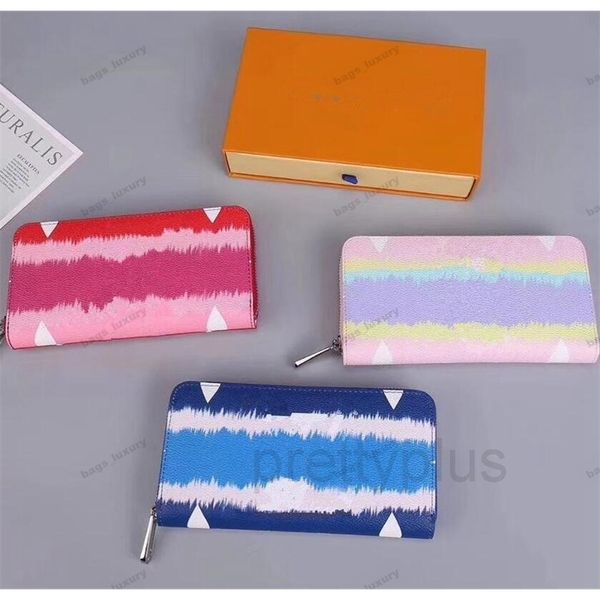

2020 new fashion clutch bag classic wallet card bag zipper wallet fashion beach style female genuine leather purse tie-dye phone bag, Red;black