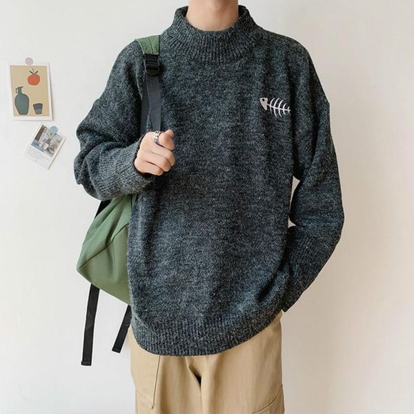 

men sweaters pullovers thickening korean style plus size 2xl mens printed retro chic leisure daily turtleneck harajuku all match bbykob, White;black