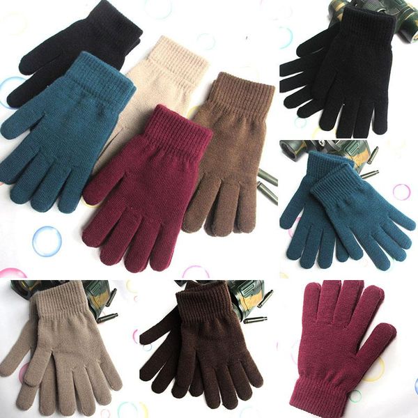 

women men winter ribbed knitted full fingered gloves winter thickened plus velvet stretch knit warm gloves, Blue;gray