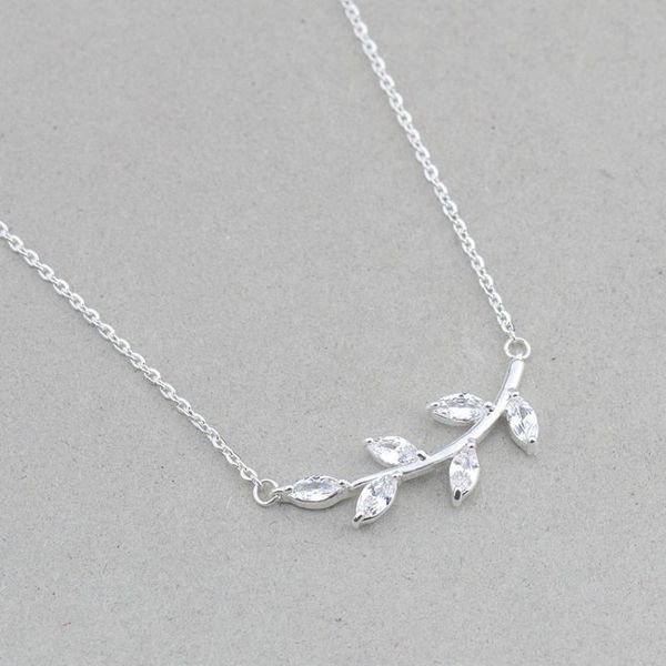 

chains trendy crystal branch leaf pendant necklaces women men charm elegant jewelry stainless steel gold chain cz plant collares gifts, Silver