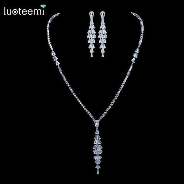 

luoteemi new fashion women vintage white gold-color bridal cz rhinestone wedding jewelry crystal long pendant chain necklace 201013, Silver