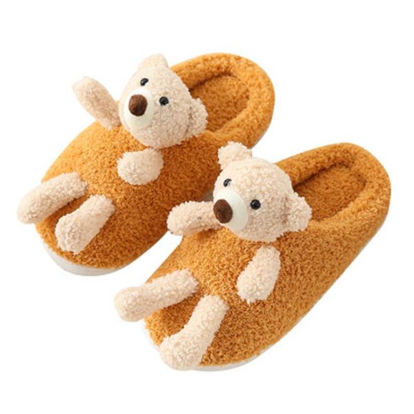 

slippers 2021 autumn winter cotton women girl cute cartoon bear shoes warm non-slip thick soles plush household, Black