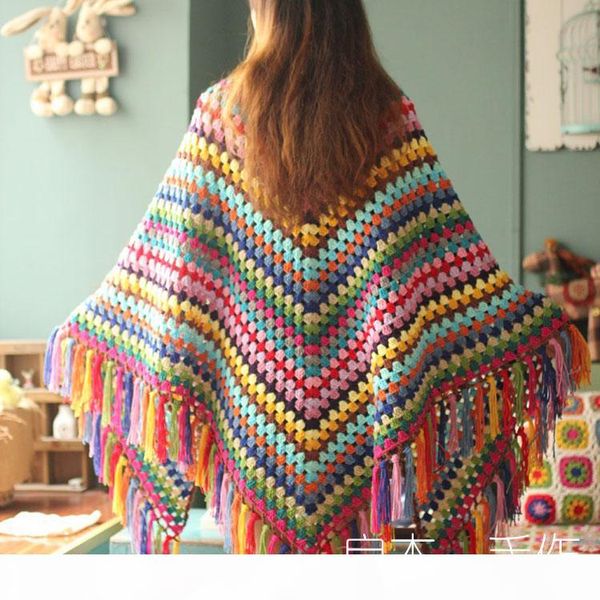 

chromatic colour handmade crochet granny square tassel scarf wraps women big flower autumn winter scarves poncho scarf blanket