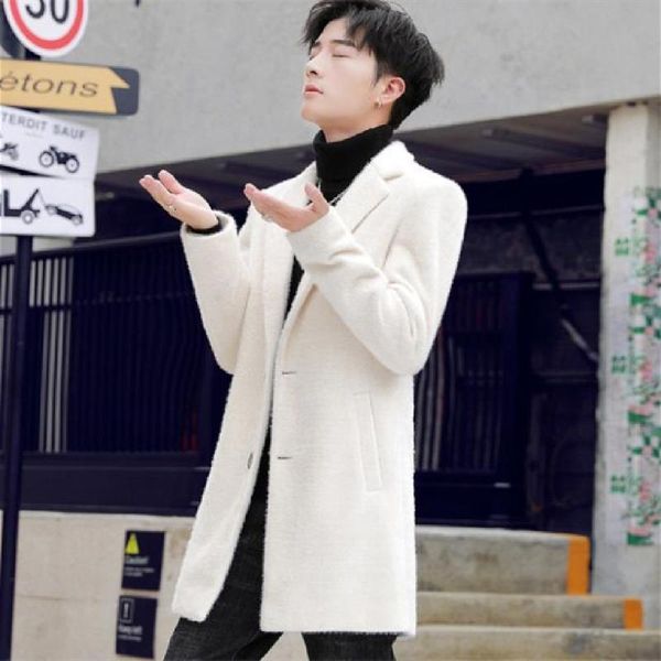 

men's wool & blends 2021 woolen coat casual korean version pure color joker tide contracted atmospheric warm knit, Black