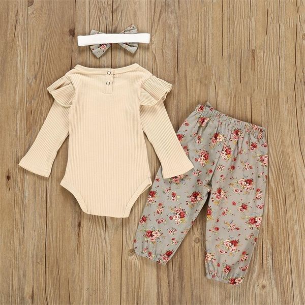 

newborn girl clothes autumn baby girls clothing set long sleeve romper +floral pants +headband outfits toddler clothes lj201223, White