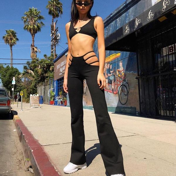 

женщины black sexy вырезать отверстия брюки тонкий фитнес пот брюки вспышки пустые брюки уличные капрички брюки, Black;white