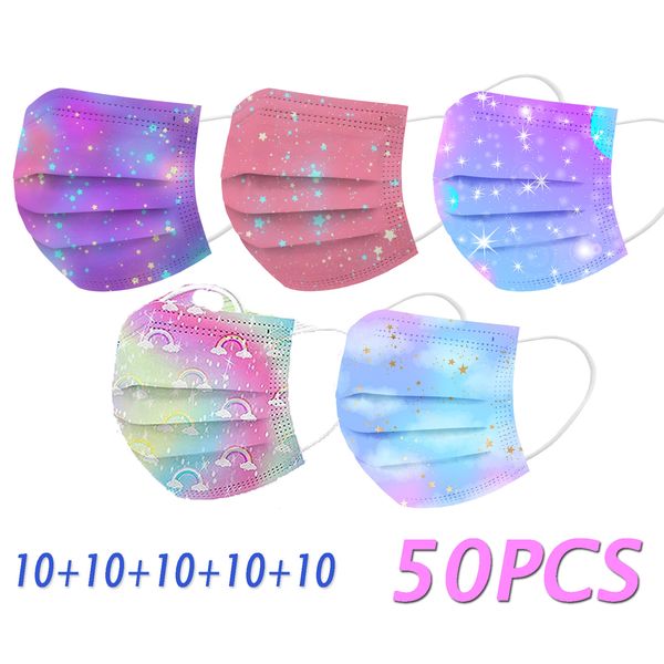 50pz maschera usa e getta per bambini 3 strati filtri copertura della bocca decorazione per il viso Natale stampato regalo Xms maschera Halloween cosplay colore misto