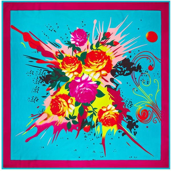 

100% silk квадратный шарф женщины шарфы национальный ветер цветочный печати бандана женский дизайнер шаль и wrap мусульманскую lady foulard, Black