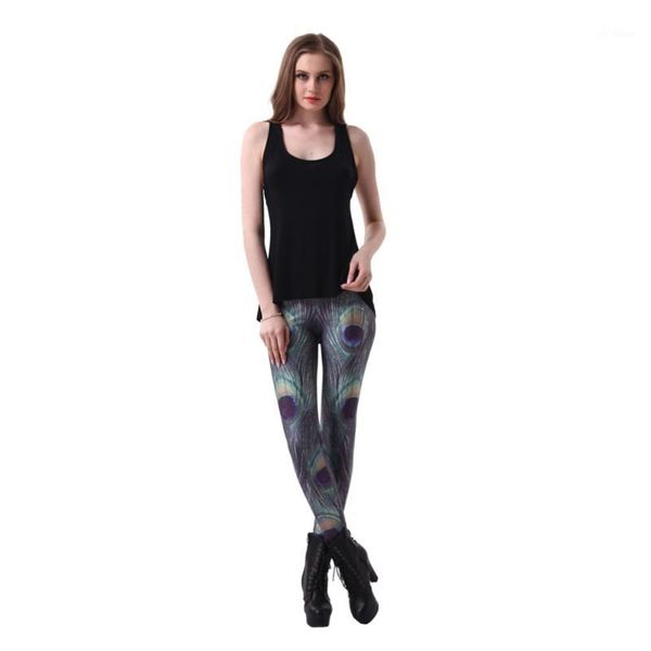 

elastic pants 3d digital printing peacock feather pattern women leggings 7 sizes fitness clothing wholesale1, Black