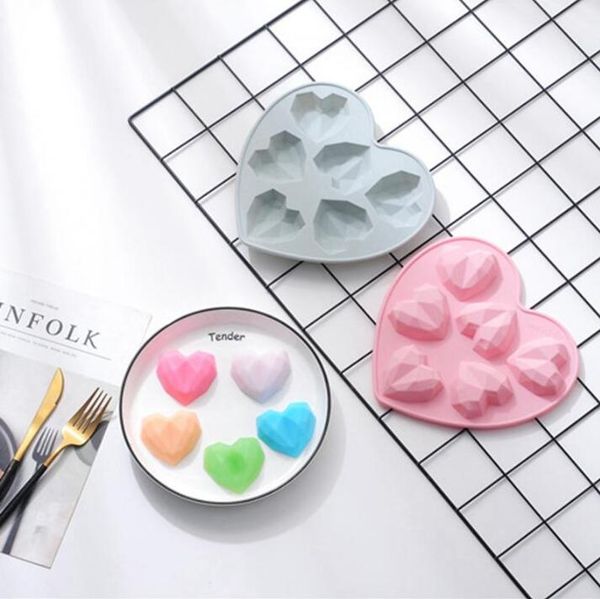 Silicone Bolos Molde 6-Cavidade Diamante Mousse Heart-shaped Molds Chocolate Sobremesa Bakeware Molde Mar Mold Mar Envio marinho ZYY589