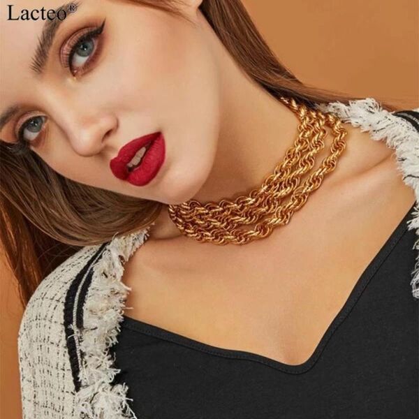 

lacteo напыщенные многослойной золотой twist choker ожерелье punk hip hop коренастый цепи ожерелье шарма себе женщина ювелирных изделий, Golden;silver