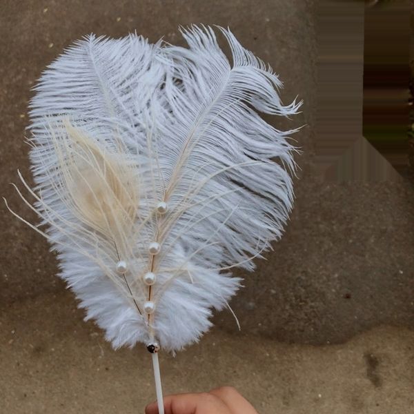 

tn7p2 ins style decorative ostrich pearl cake plug-in pfdy1 peacock white ostrich feather cake decorative feather pearl