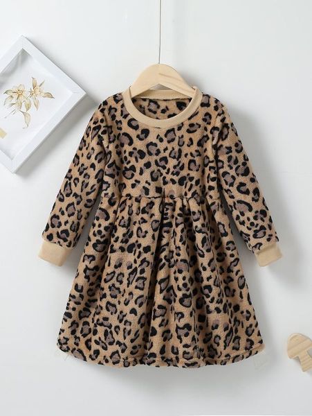 

toddler girls leopard print flannel dress she, Red;yellow