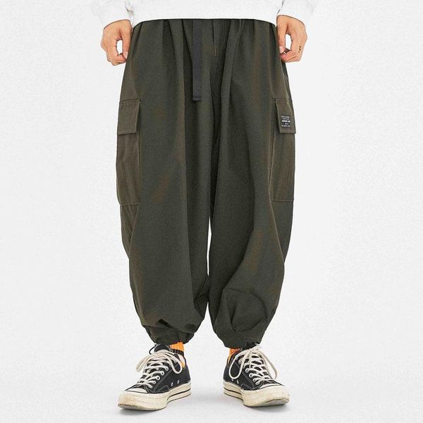 

men's pants men japan style streetwear loose casual cargo pant male hip hop wide leg harem trousers jogger sweatpants1, Black