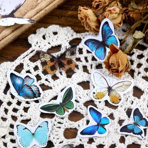 

2pcs bag transparent watercolor butterfly stickers children's room ins plant cherry blossom japanese decoration stickers 2pcs bag jllqj