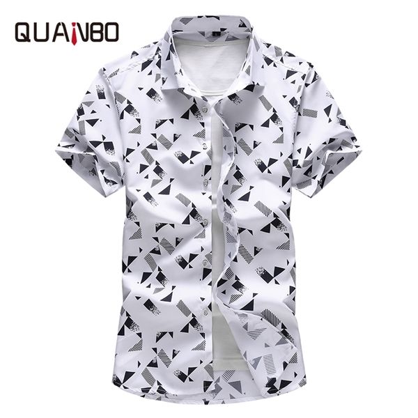 

quanbo plus size 5xl 6xl 7xl men shirt 2019 new arrival summer fashion print casual short sleeve shirts brand clothing 1022, White;black