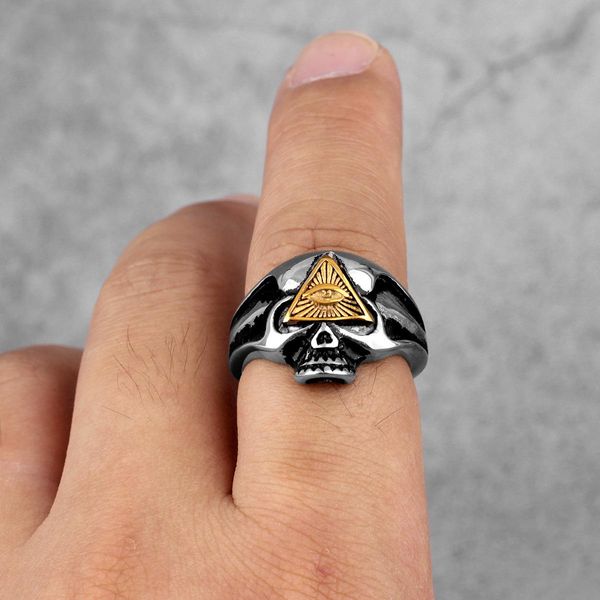 

vintage masonic skull ason stainless steel mens rings punk cool for male boyfriend biker jewelry creativity gift wholesale wmtxfw, Bronze;silver