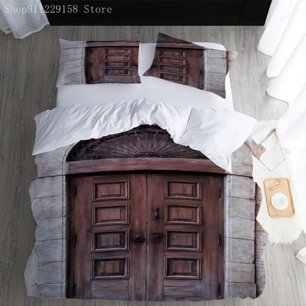 

2/3pcs wooden door bedding set brown microfiber comforter cover pillowcase single double boy bedroom decor quilt cover1
