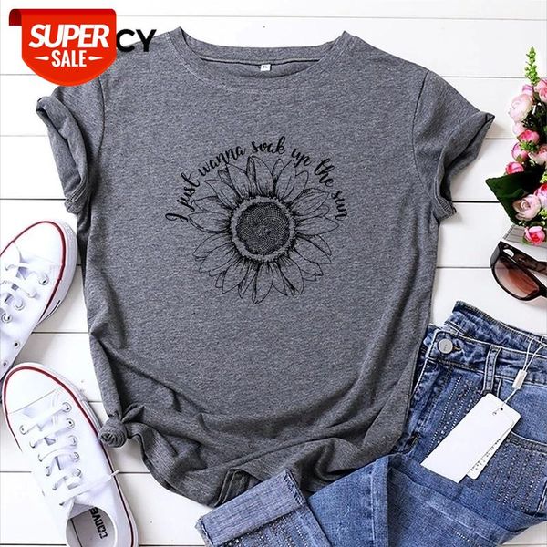 

jfuncy plus size women summer t shirt sunflower printed t-shirt 100% cotton woman shirts loose casual tee female tshirt #am1d, White