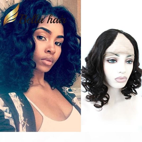 

u-part brazilian loose wave curly hair wigs virgin human hair lace front wig short and wavy bella hair hand tied hairline, Black