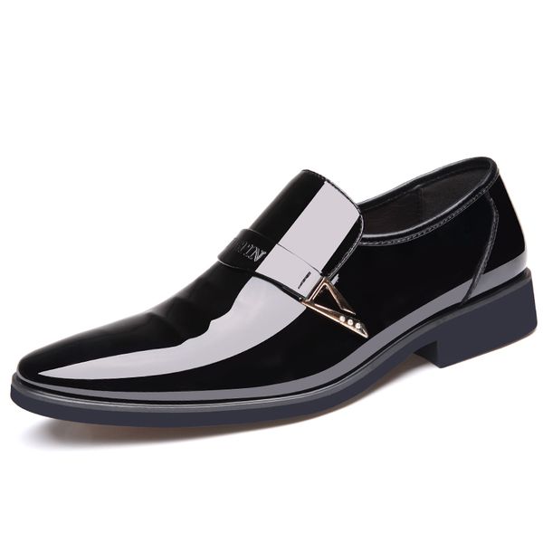 

british man-made luxury men's fashions wedding dress patent leather oxfords slide-off shoes breathable u3n2, Black