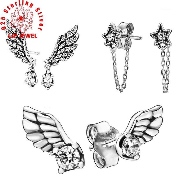 

2020 winter crystal dangling angel wing ,sparkling angel wing stud earrings,celestial stars earrings925 silver metal1, Golden;silver