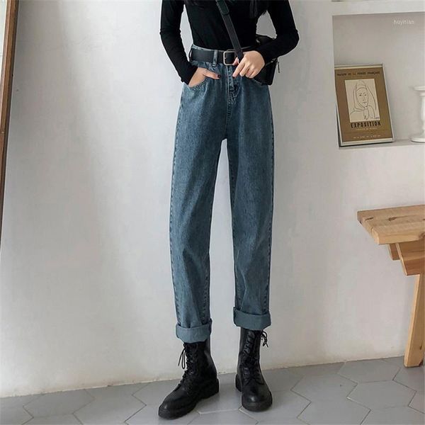 

autumn women jeans casual high waist harem pants jeans denim korea chic fashion vintage loose wide leg pants1, Blue