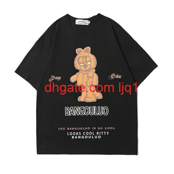 

cartoon printed short sleeve t-shirt men's ins fashion half sleeve bf lazy fashion loose round neck sleeve, White;black