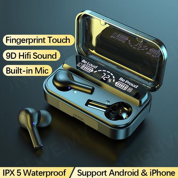 

bluetooth earphone tws headset wireless earphone earbuds 9d mega bass sound fingerprint touch control bluetooth