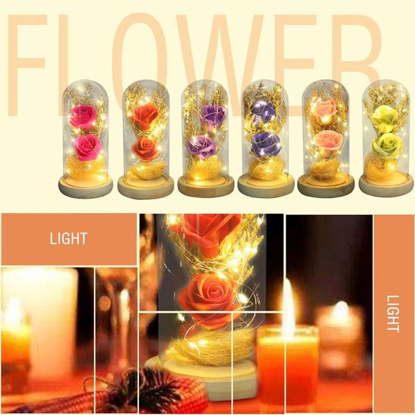 

magic rose glass dome wooden base with led light and red rose magic flower valentine's day birthday#30