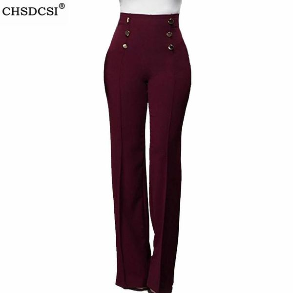 

chsdcsi buttons high waisted straight trousers women zipper-up casual long wide leg pants female black white summer office new