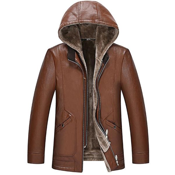 

men's fur & faux winter fall fashion men thick warm fleece black brown pu leather jacket with hood , male mens 4xl hooded patchwork jac
