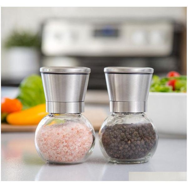 

stainless steel salt and pepper grinder set glass round body mill ceramic rotor practical k jllktq dayupshop