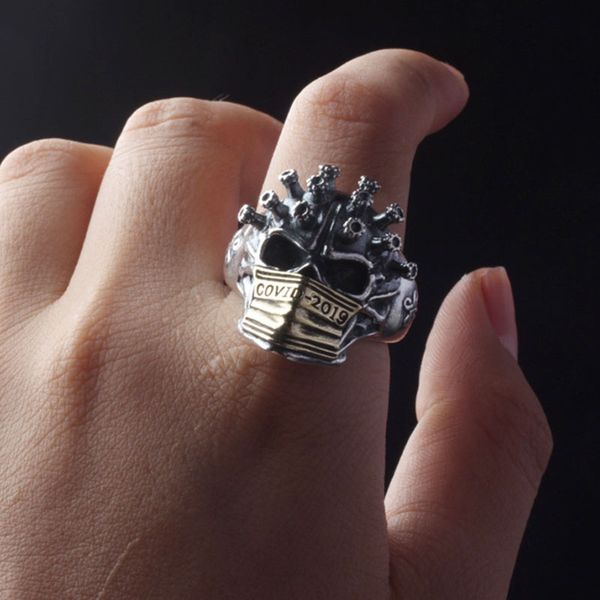 

original design exaggerated ring epidemic 2020 special commemorative hero s925 ring wholesale live mouth can be y adjusted hip hop tide, Golden;silver