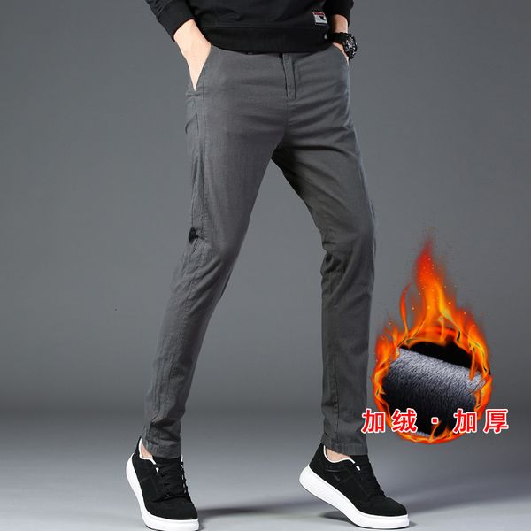 

qing 2021 new plush casual winter pants men's trend, Black