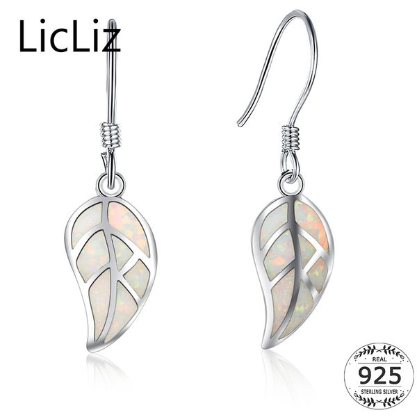 

licliz 925 sterling silver leaf dangle earrings for women white fire opal earings drops pierced ear hook earrings brincos le0304 201223, Golden;silver