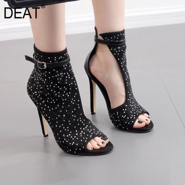 

deat] 2020 round toe side hollow out crystal pu leather single women thin heels cool boots new spring summer fashion 10g755, Black