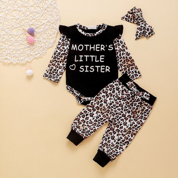 

2020 autumn and winter new luxury design long-sleeved casual letter jumpsuit super classic leopard print pants headband kids ing, White