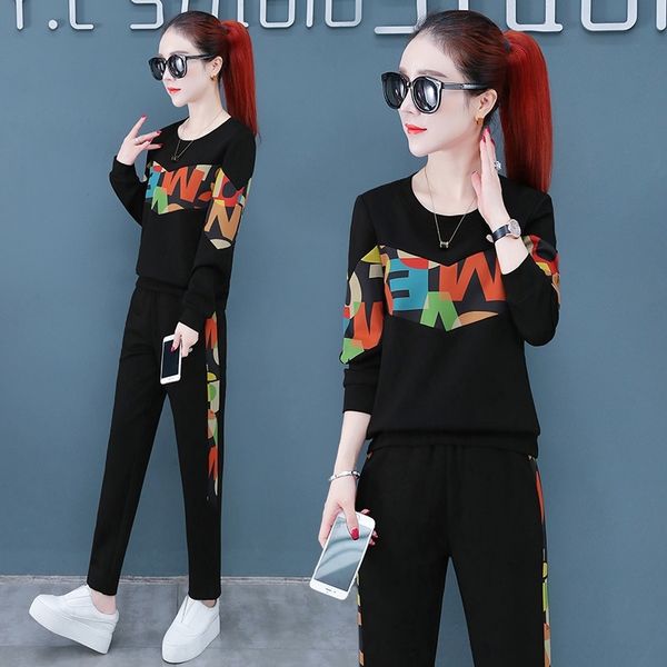 

glewl s54126 large size sportswear set for women 2020 t new letter round neck sportswear sportswearsweater sportswearsweater straight spring, Gray