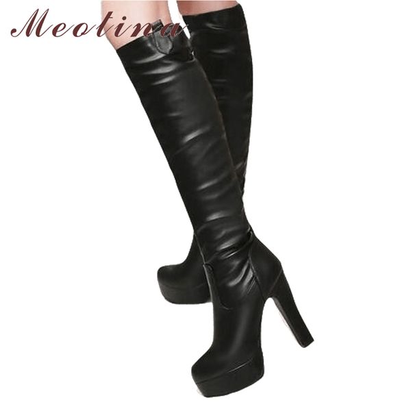 

meotina boots women winter knee high boots platform high heel long boots big size 44 45 round toe shoes bottes femme black t200425