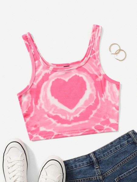 

heart print tie dye tank 02de#, White