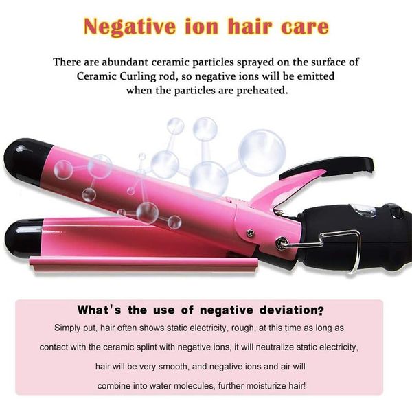 

hair straighteners three-tube stick with lcd temperature display stick-1 inch ceramic dot suitable for salons, Black