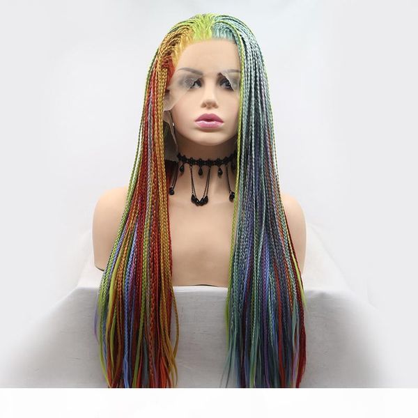 

длинный синтетический парик фронта шнурка цвета радуги twist плетеный парики для афро-американских женщин черный плетеный парики термостойко, Black