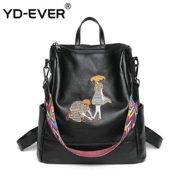 

2021 genuine leather backpack new european and american fashion embroidery backpack women's cowhide