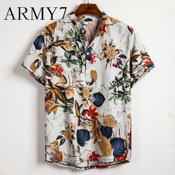 

men's casual shirts boho style floral print shirt mens ethnic short sleeve home cotton linen printing hawaiian friends tumblr, White;black