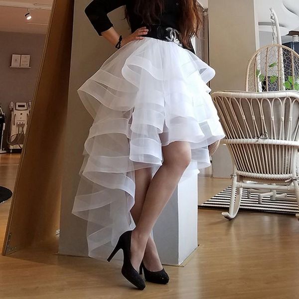 

high low tiered ruffle women's skirts white blush pink tulle skirts fashion petticoat formal girls high street skirt, Black