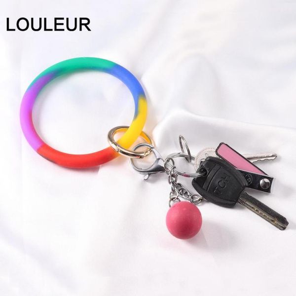 

fashion o silica gel wear bracelet keychain for women gifts trendy simple circle wristlet keychain bangle qyloat